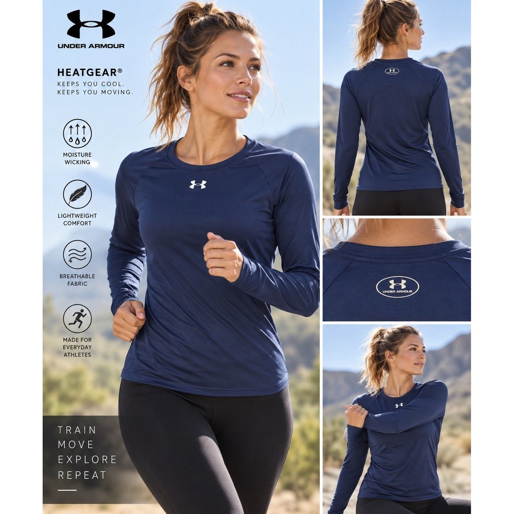 Under Armour Womens XL HeatGear Navy Blue Long Sleeve Athletic Shirt Loose Fit